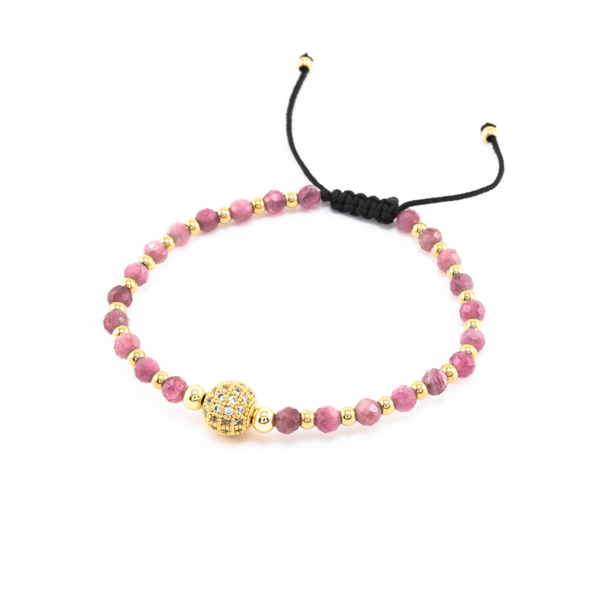 Bratara dama din turmalina roz cu accesorii placate cu aur 18K si cristale swarovski