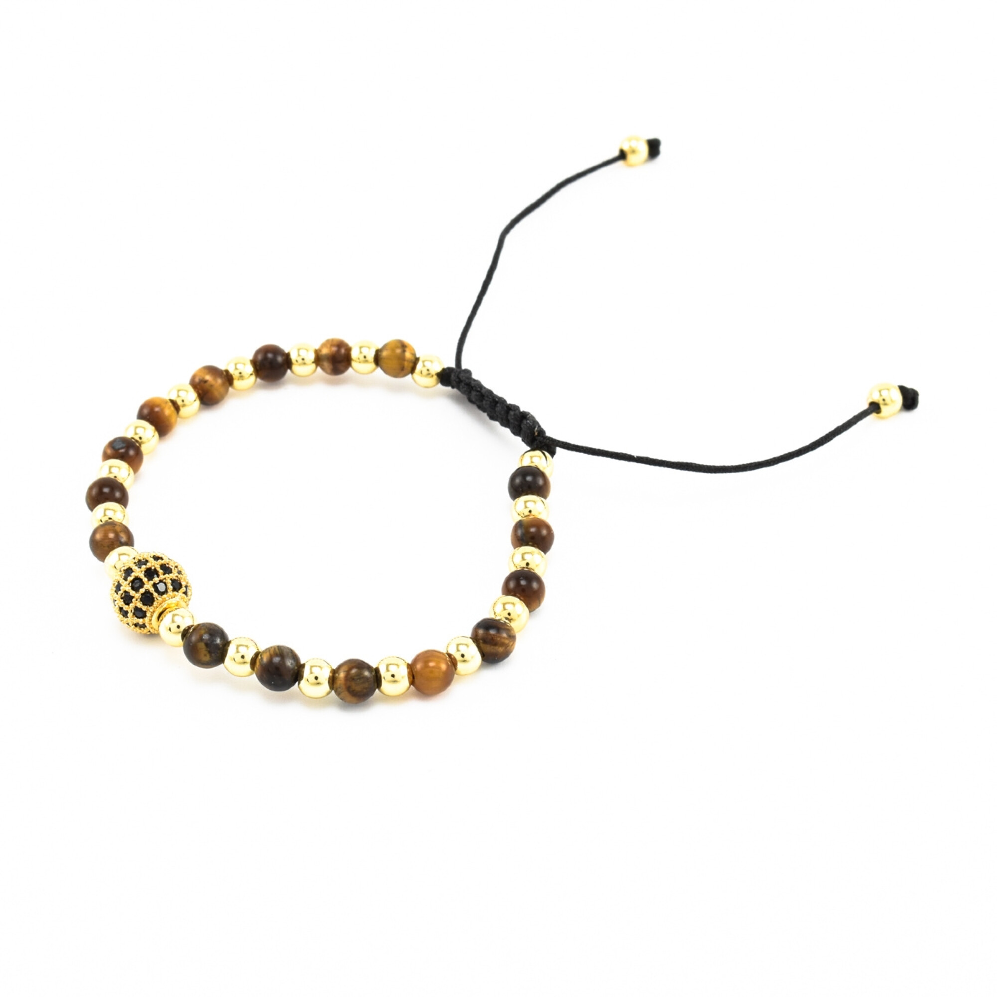 Bratara dama din ochi de tigru cu accesorii placate cu aur 18K si cristale swarovski