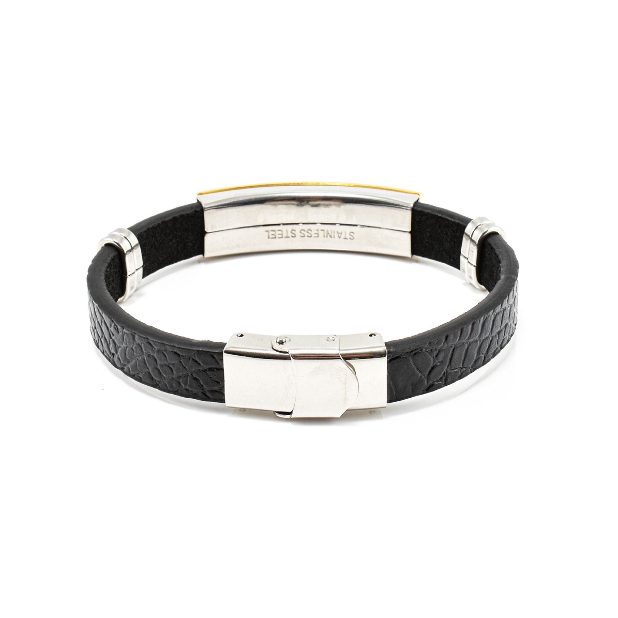 Bratara barbati stainless steel din piele naturala