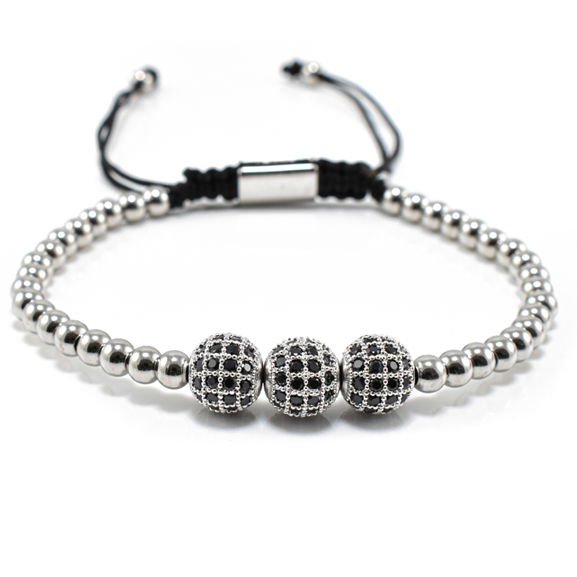 Bratara barbati din otel inoxidabil 3 bile Shamballa cu cristale zirconia 