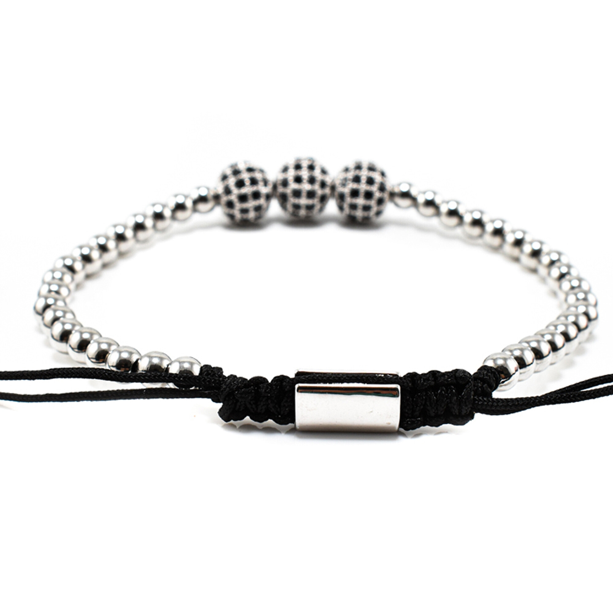 Bratara barbati din otel inoxidabil 3 bile Shamballa cu cristale zirconia 
