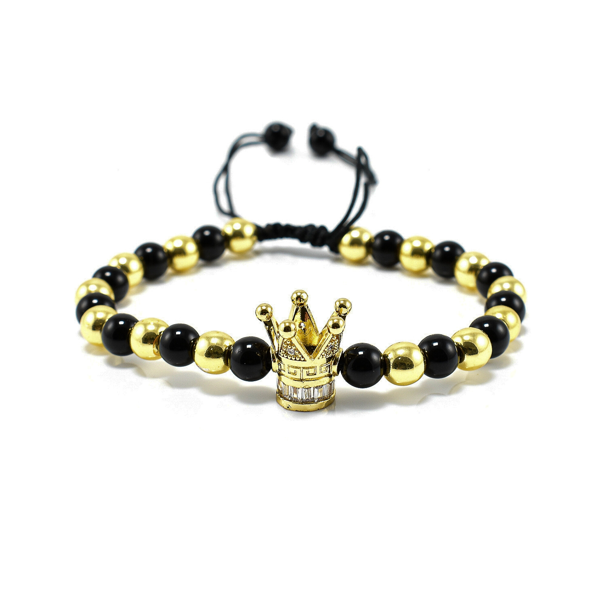Bratara barbati din onix negru si accesoriu in forma de coroana 