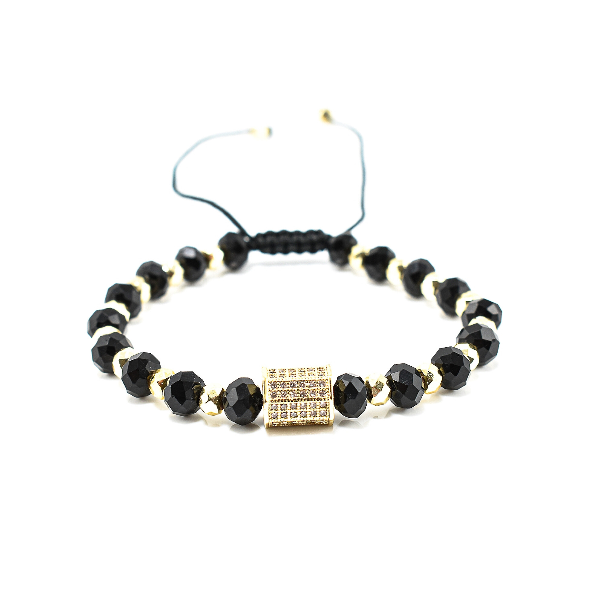 Bratara barbati cu cristale negre si accesorii aurii BBB-246