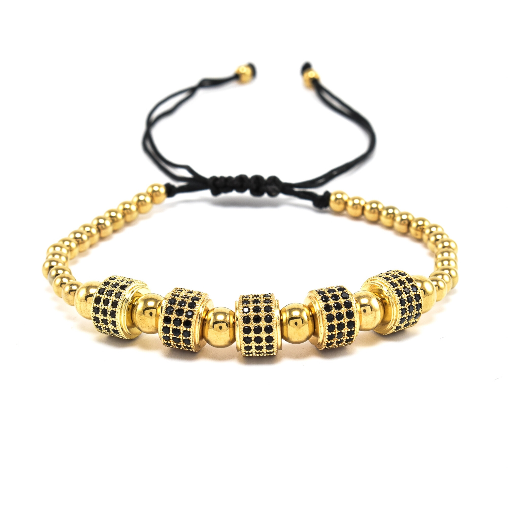 Bratara barbati din otel inoxidabil placata cu aur 18K si accesorii cu cristale zirconia