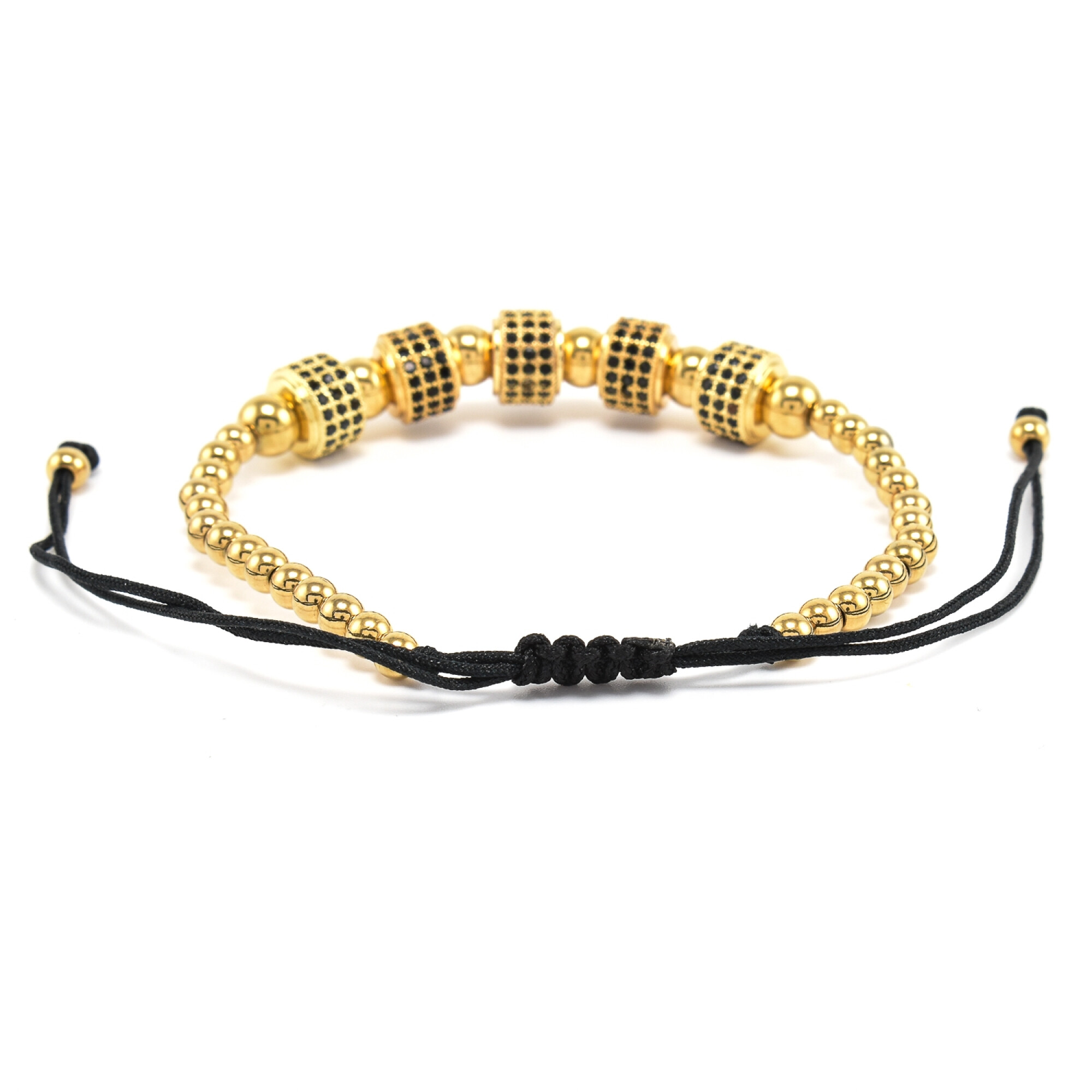 Bratara barbati din otel inoxidabil placata cu aur 18K si accesorii cu cristale zirconia