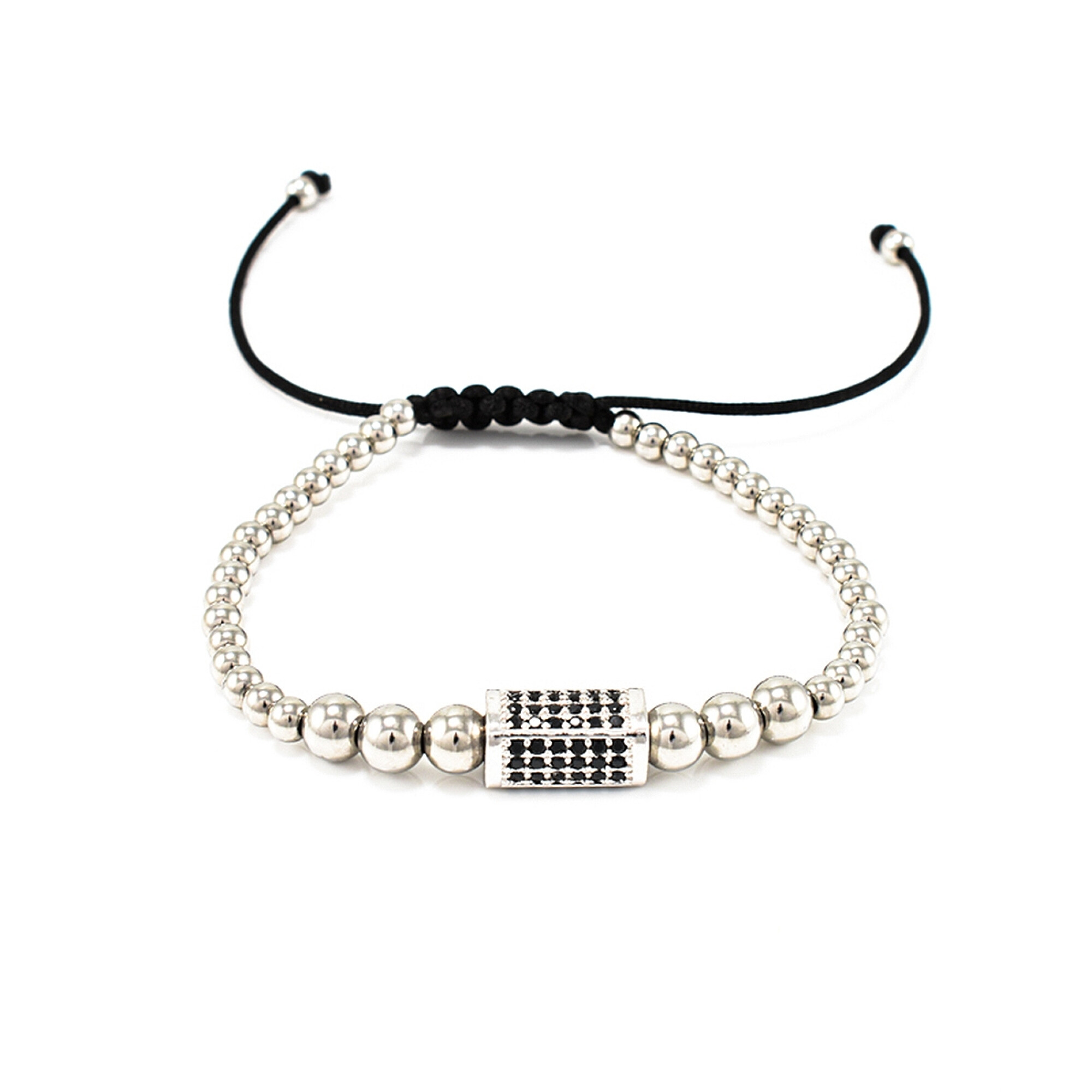 Bratara barbati cu accesorii argintii si cristale zirconia BBB-325