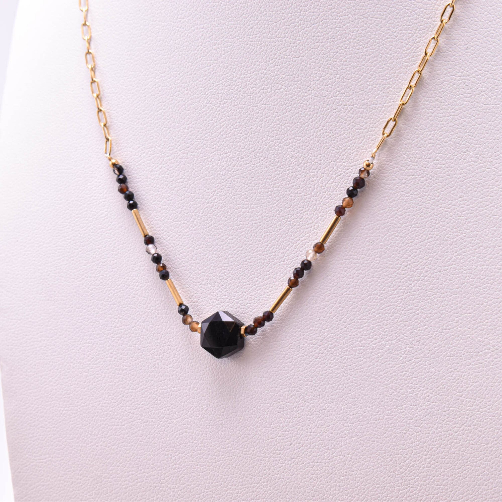 Colier dama din onix negru, otel inoxidabil placat cu aur 18K