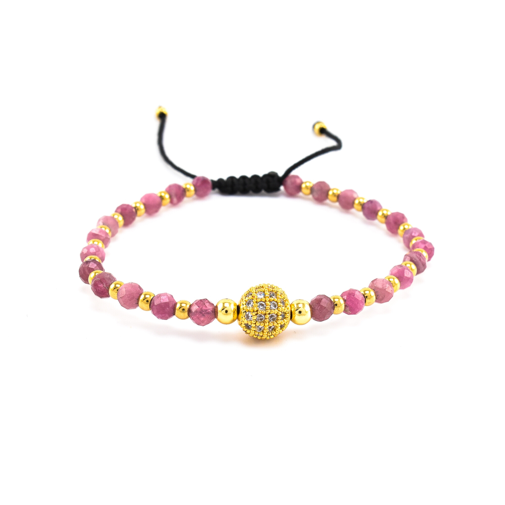 Bratara dama din turmalina roz cu accesorii placate cu aur 18K si cristale swarovski
