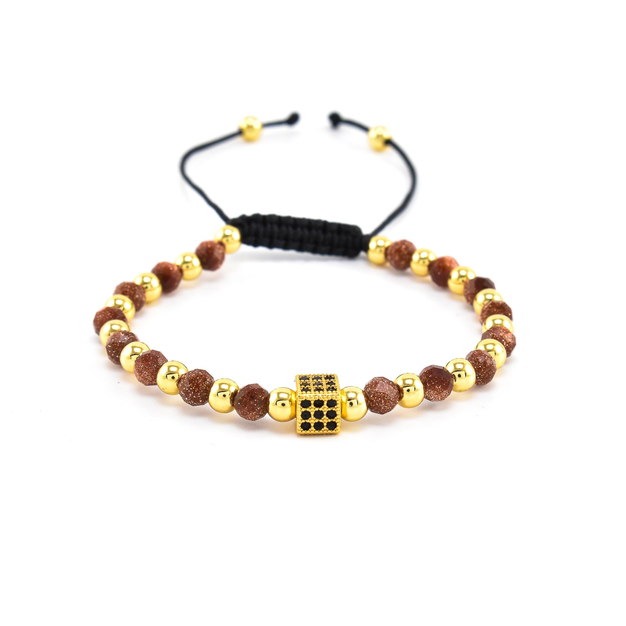 Bratara dama din piatra soarelui cu accesorii placate cu aur 18K si cristale swarovski