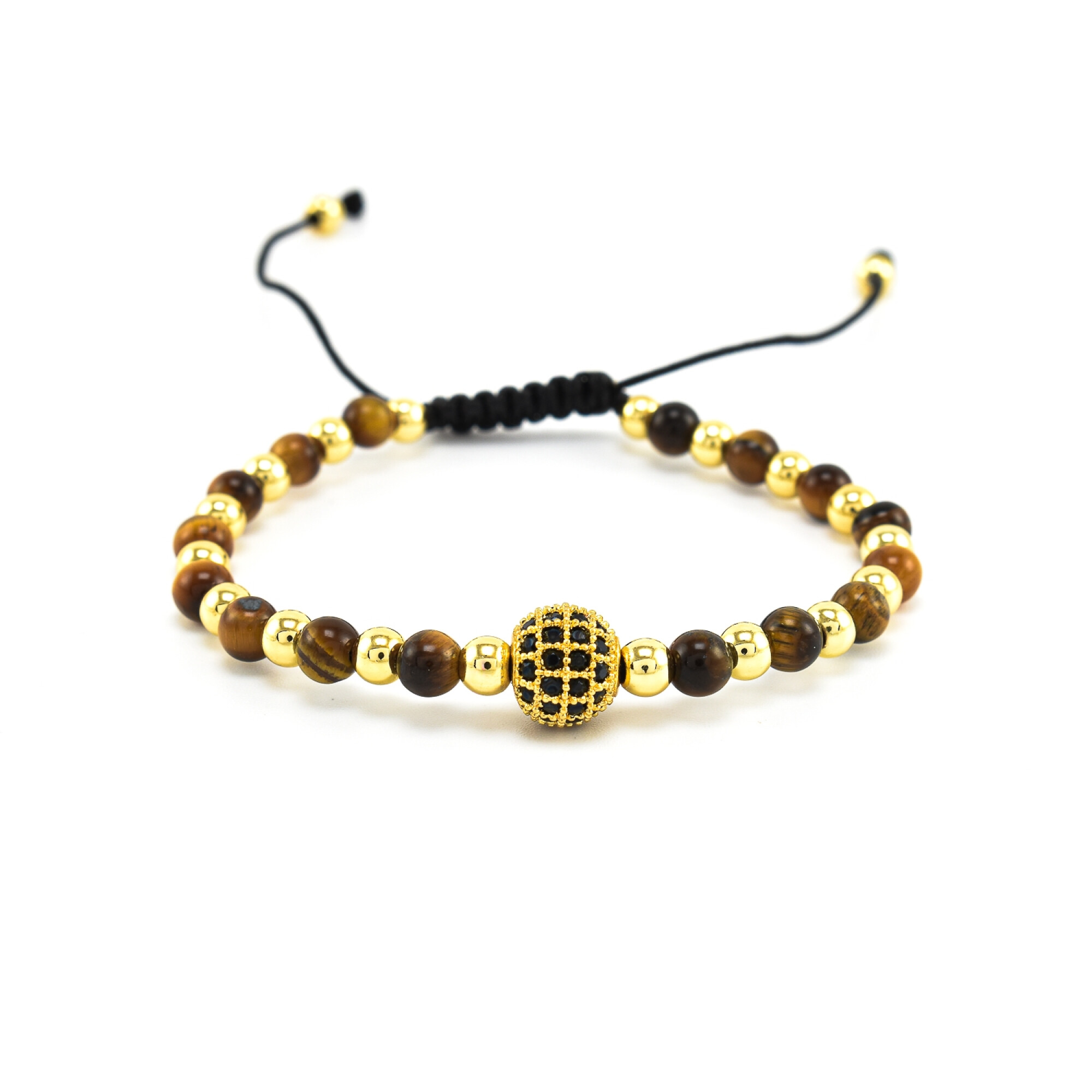 Bratara dama din ochi de tigru cu accesorii placate cu aur 18K si cristale swarovski
