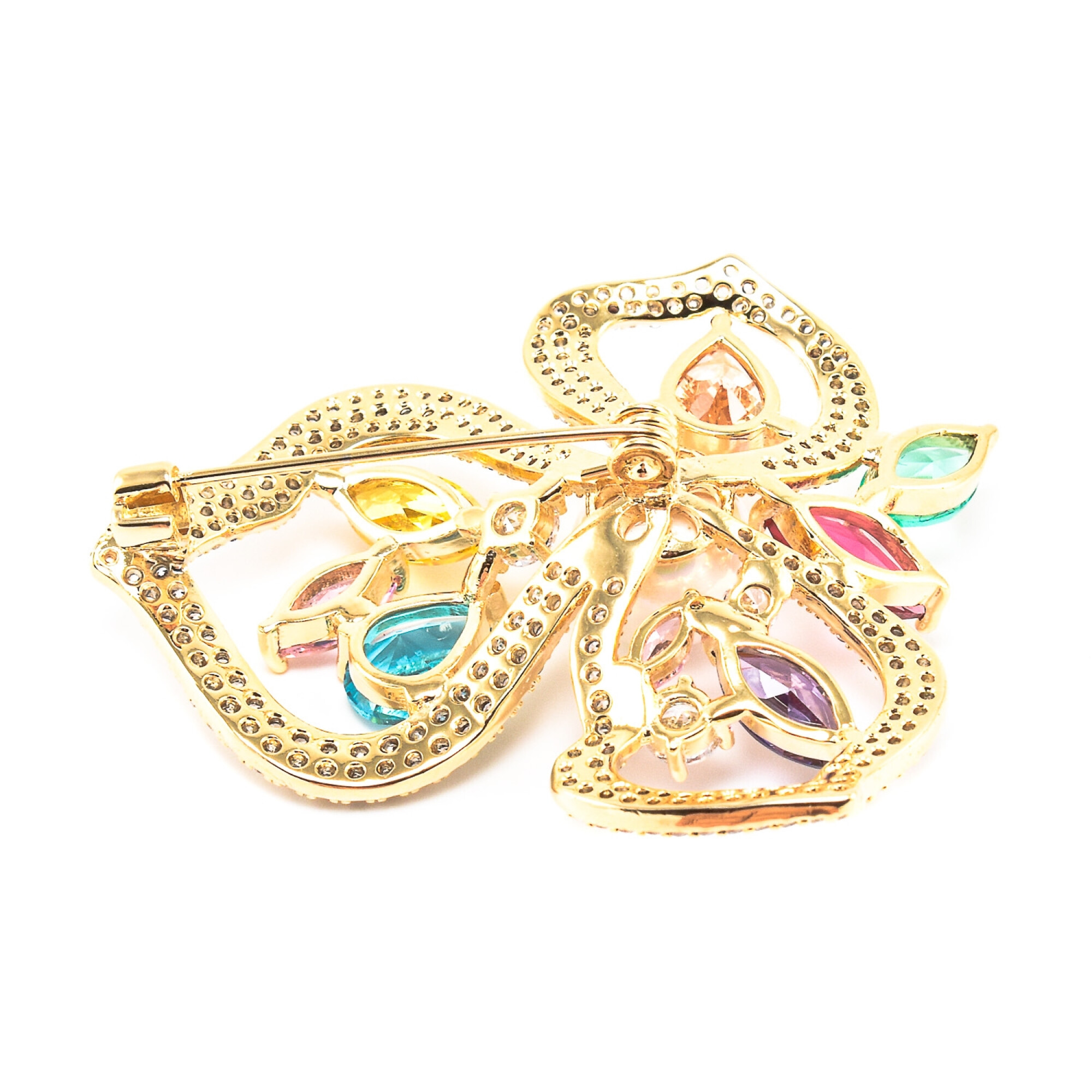 Brosa in forma de floare cu cristale swarovski placata cu aur 18k