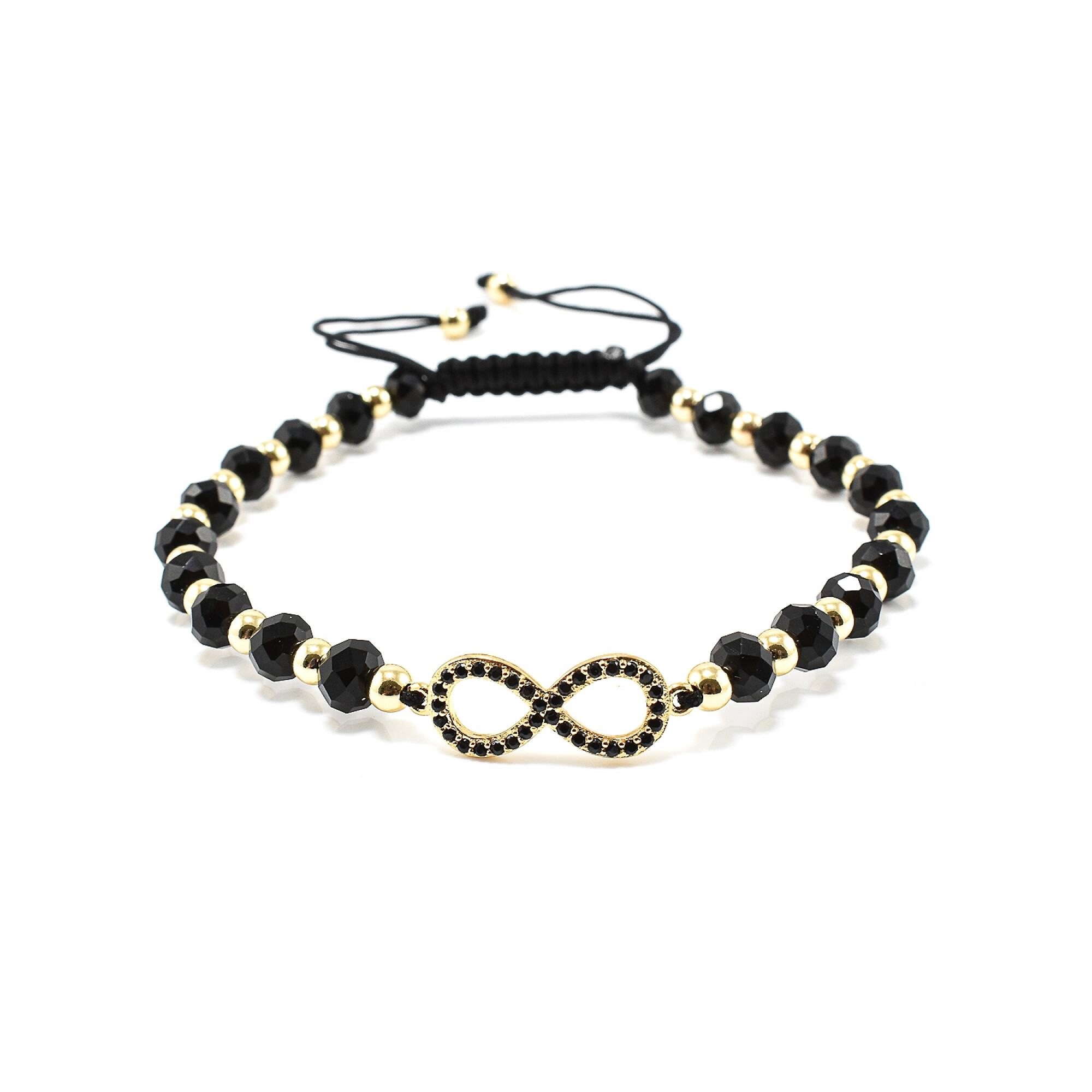 Bratara barbati cu cristale negre si accesoriu in forma de infinit BBB-254