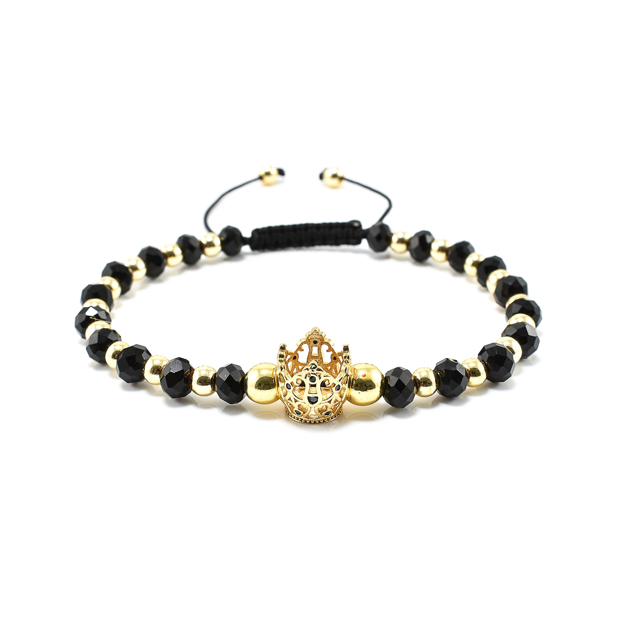 Bratara barbati cu cristale negre si accesoriu in forma de coroana BBB-255