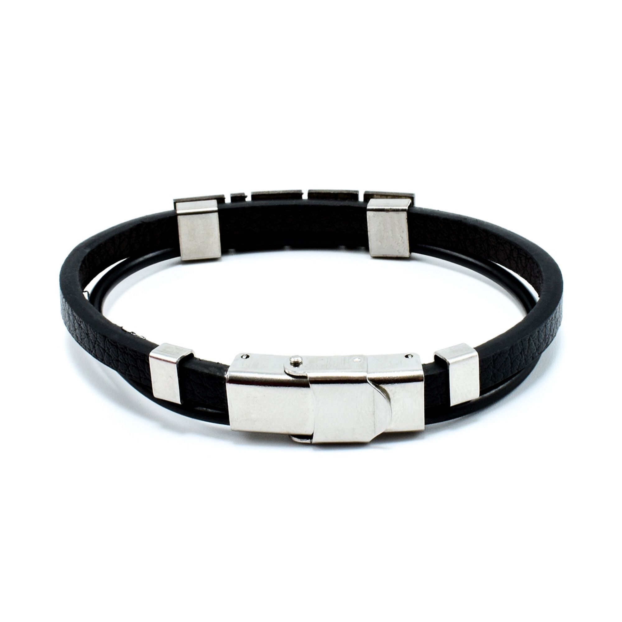 Bratara barbati stainless steel din piele naturala