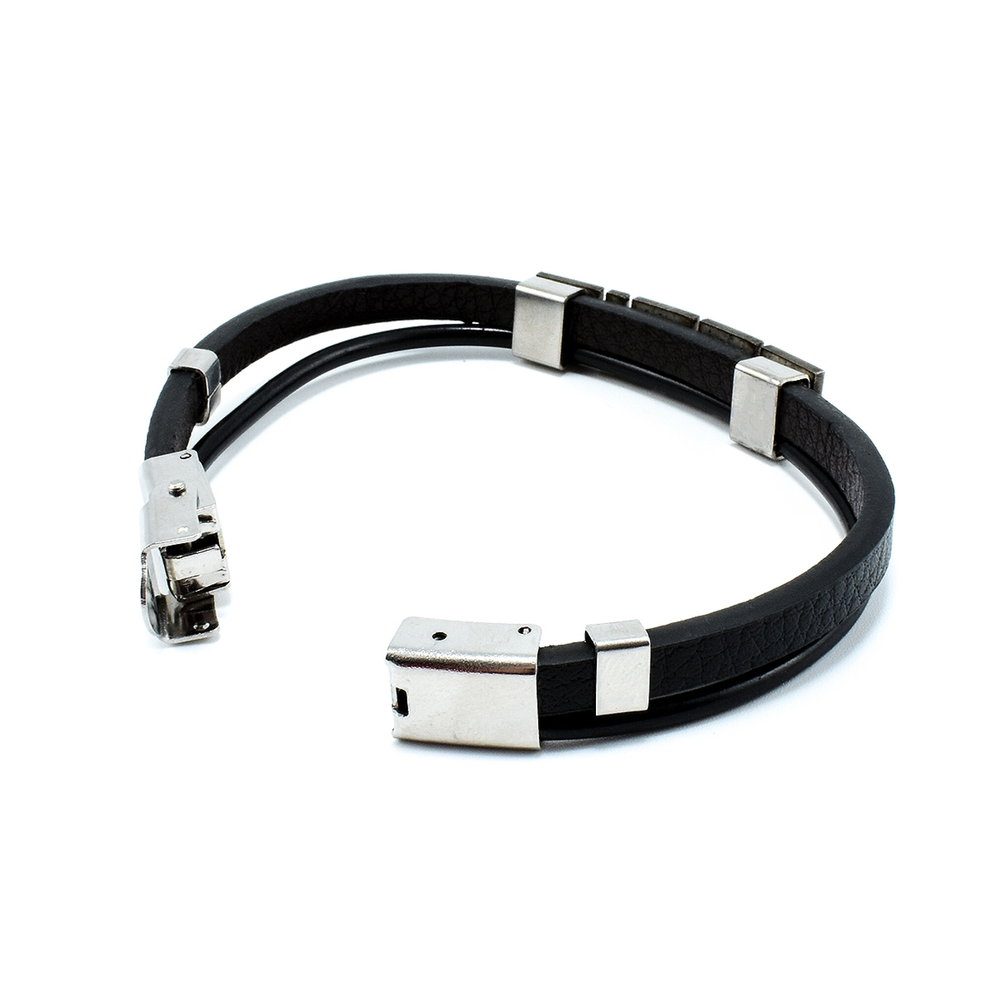 Bratara barbati stainless steel din piele naturala