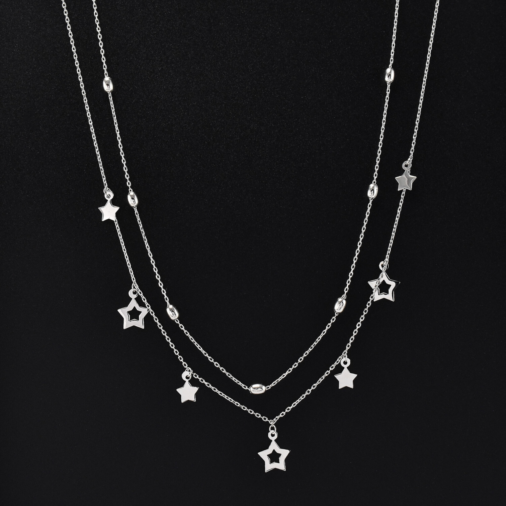 Lantisor dama dublu din argint cu accesorii in forma de stelute 