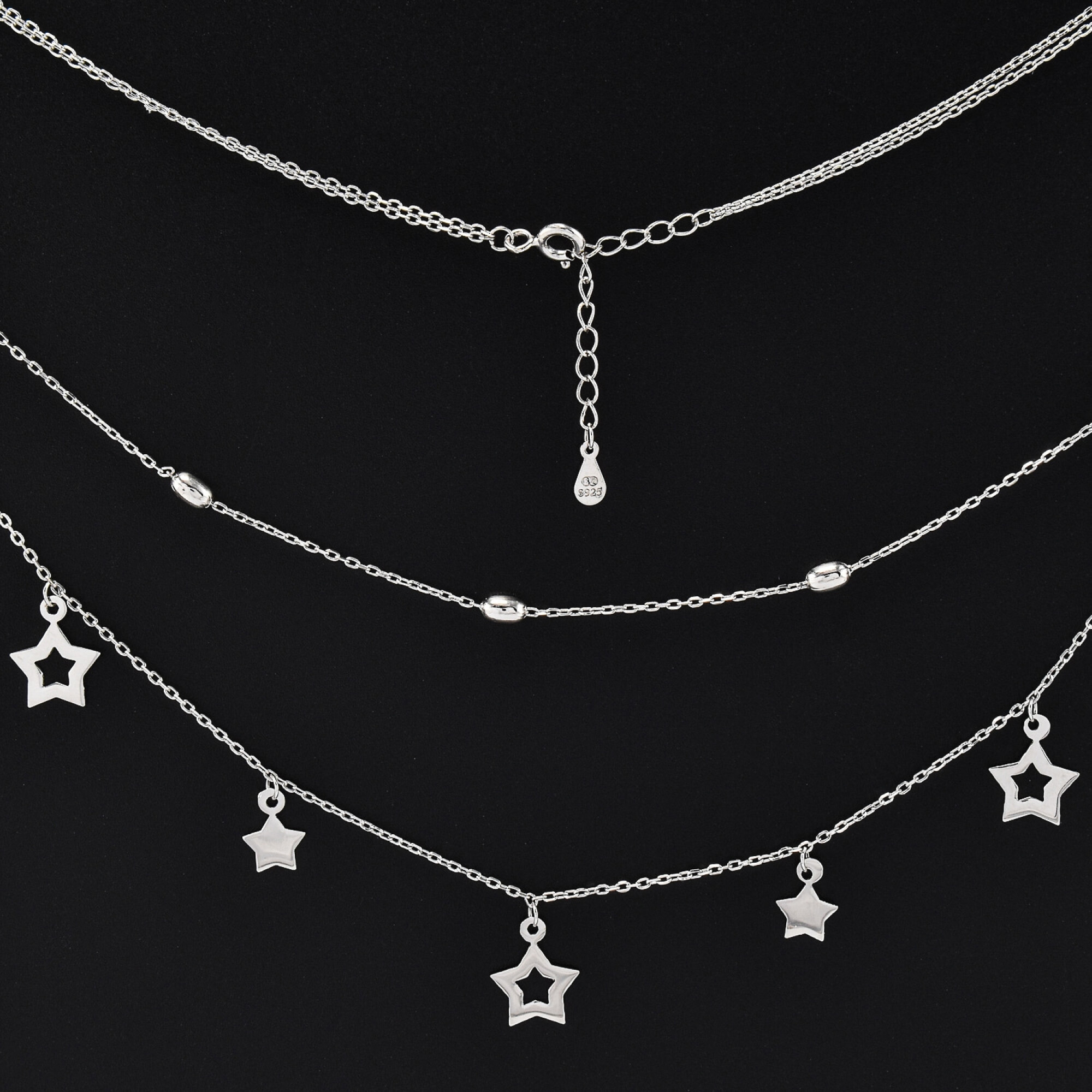 Lantisor dama dublu din argint cu accesorii in forma de stelute 