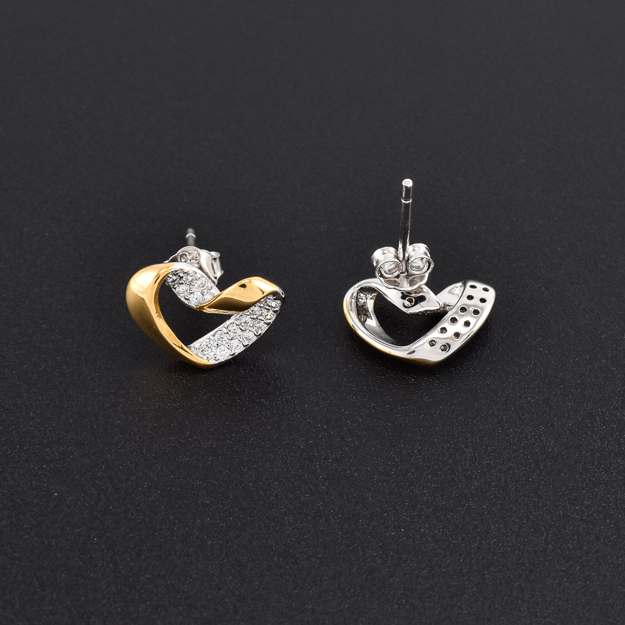 Cercei dama din argint placat cu aur 18K in forma de inima cu cristale swarovski
