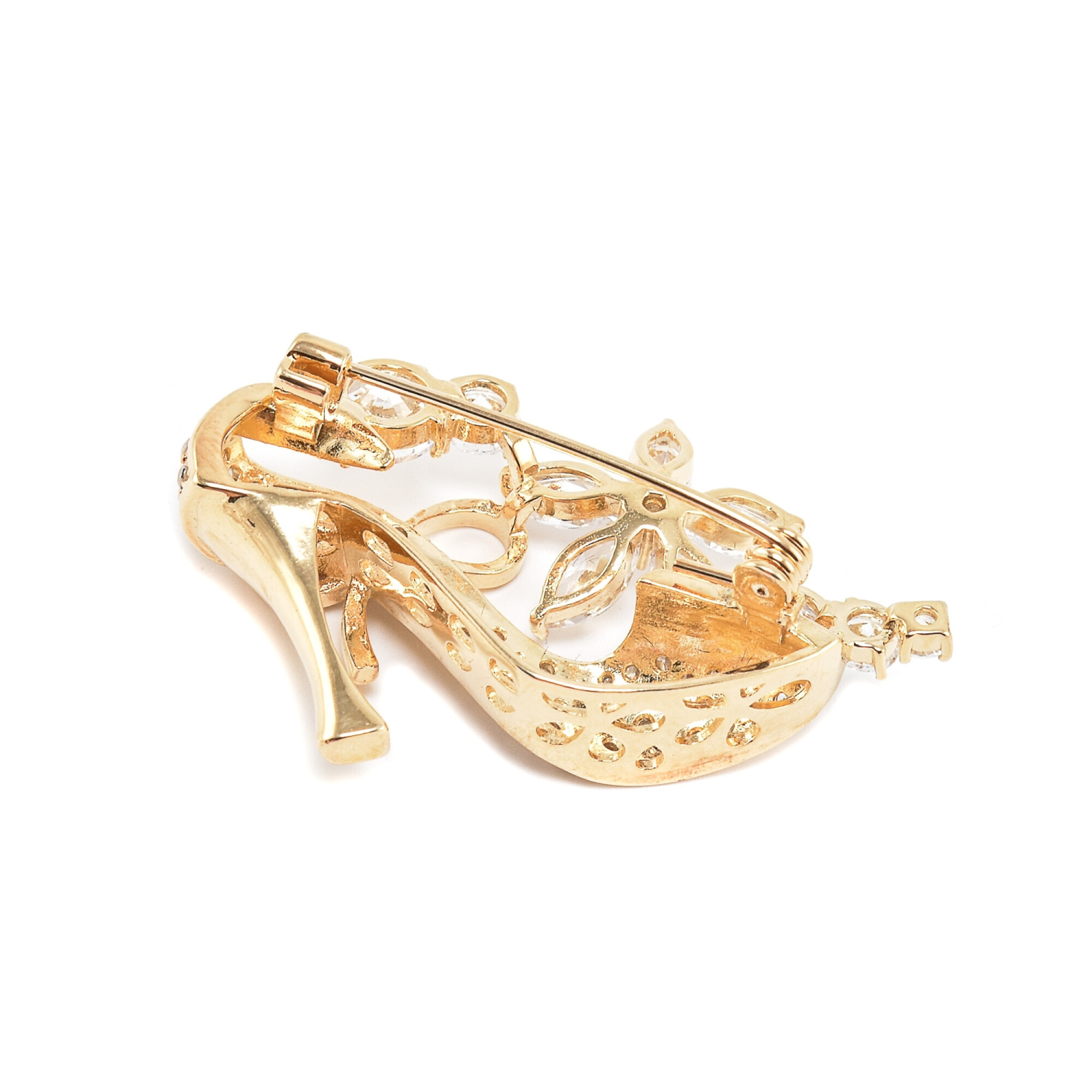Brosa in forma de pantof cu cristale swarovski placata cu aur 18k