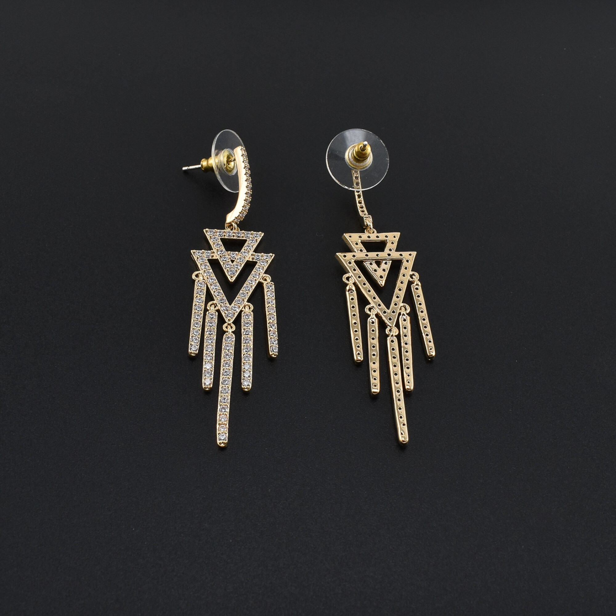 Cercei dama, ace din argint, placati cu aur 18K, lungi