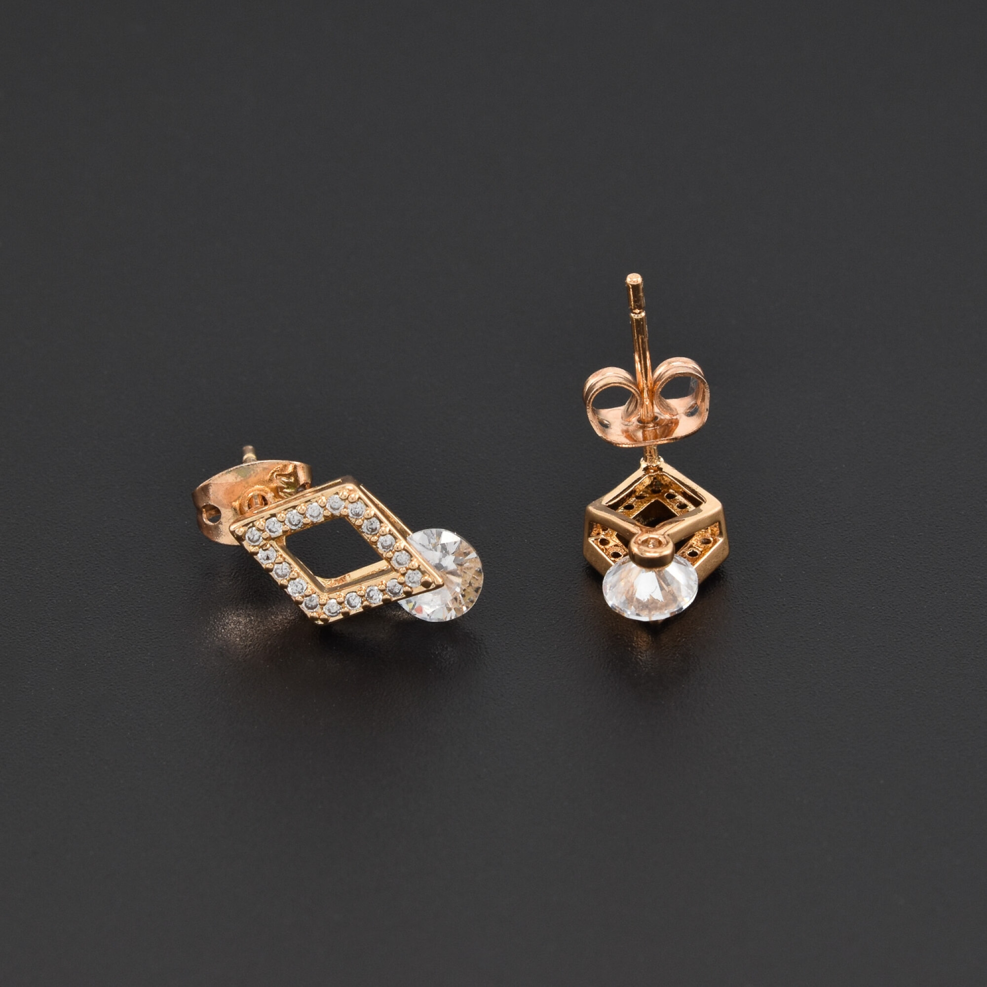 Cercei dama placati cu aur 18K in forma de romb