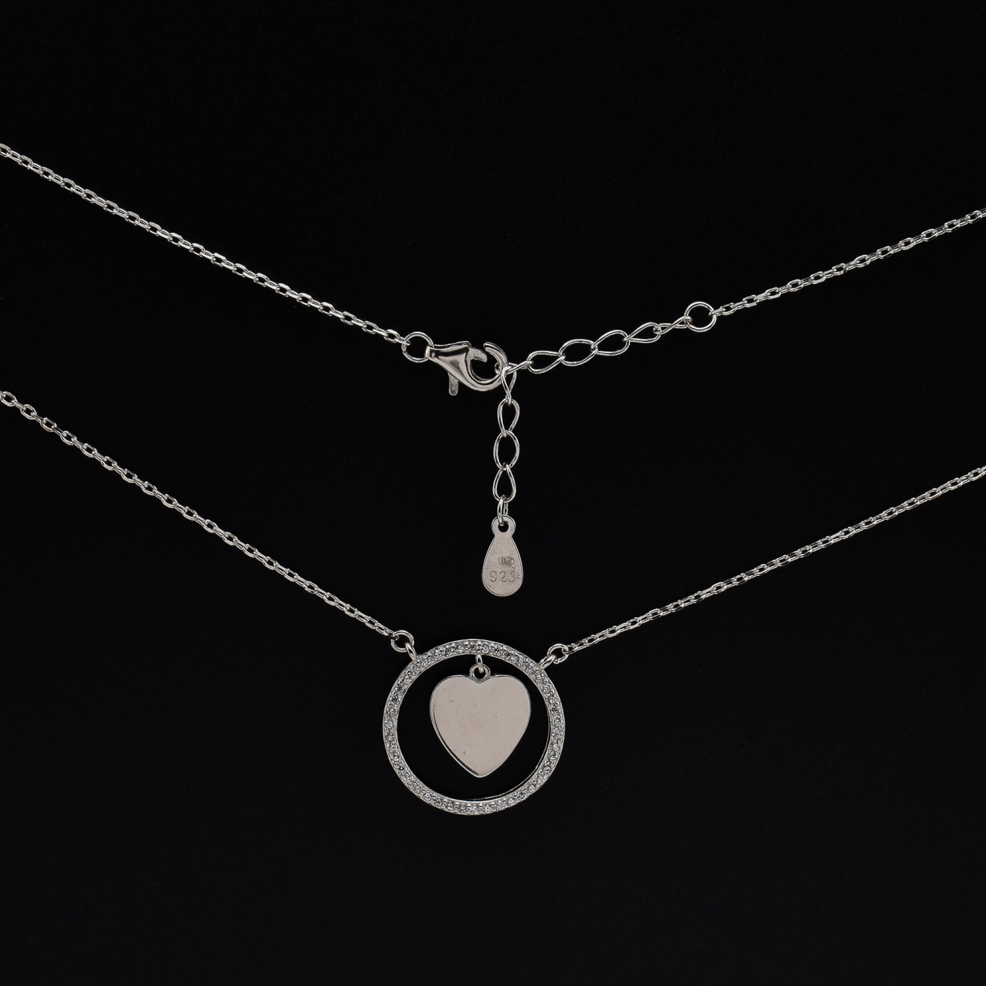 Lantisor dama din argint cu accesoriu in forma de inima si cerc