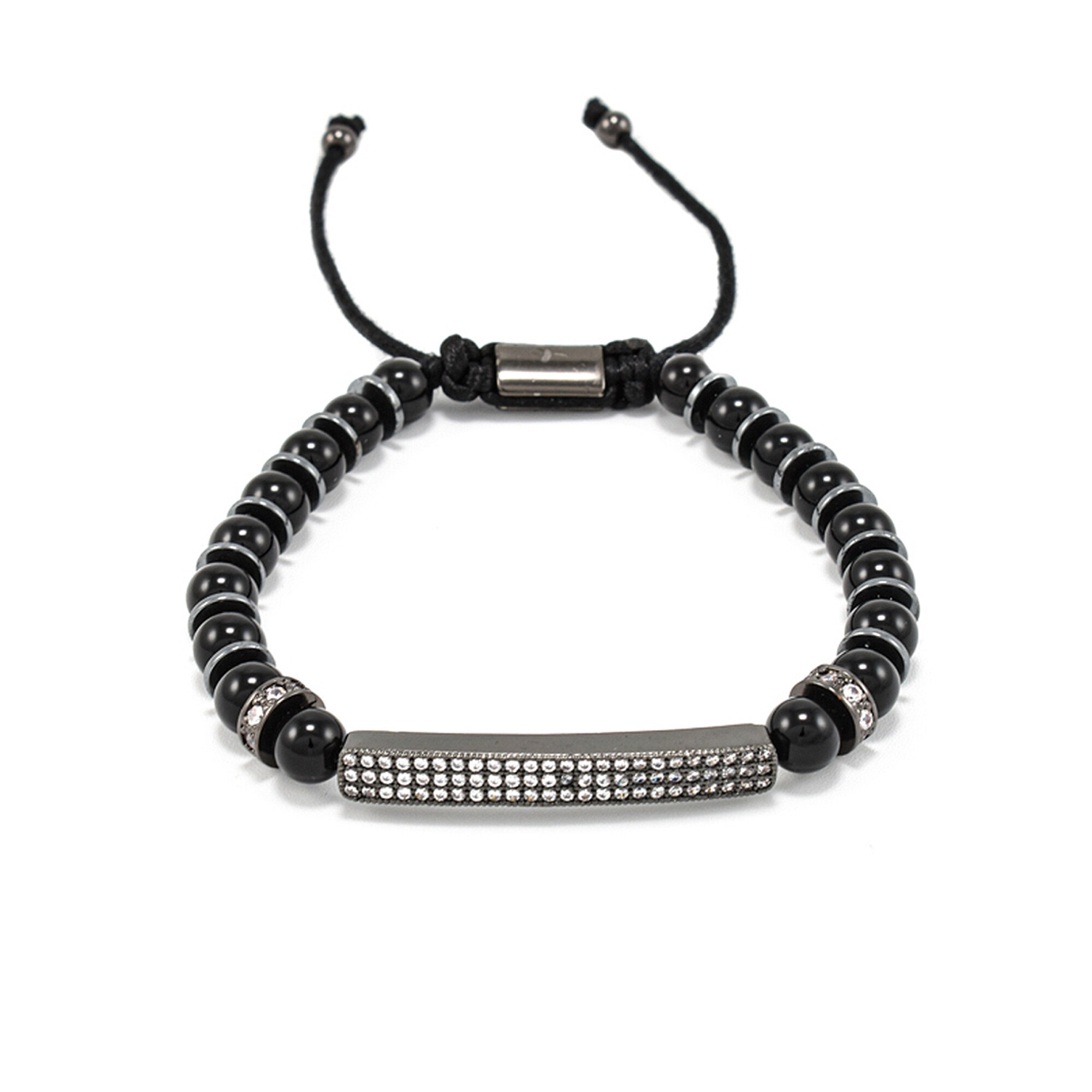 Bratara barbati din onix negru, hamatit  si accesorii cu cristale zirconia 