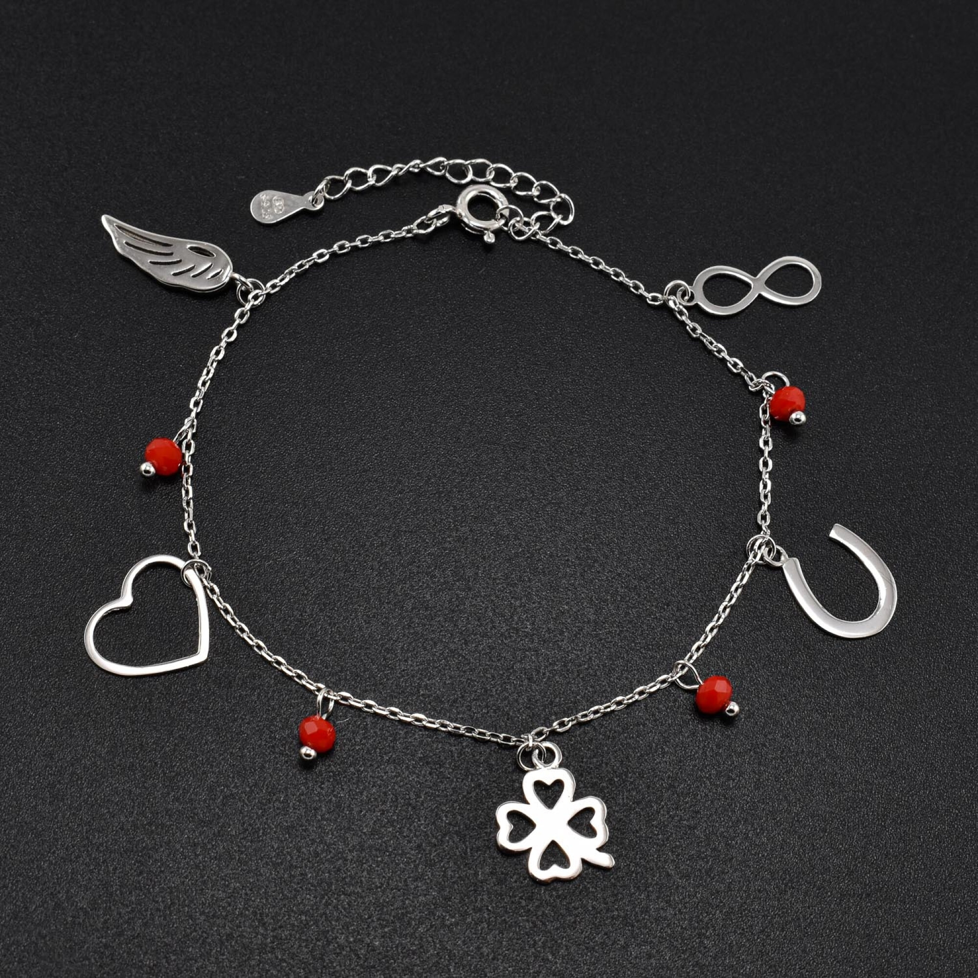 Bratara dama din argint cu cristale swarovski rosii