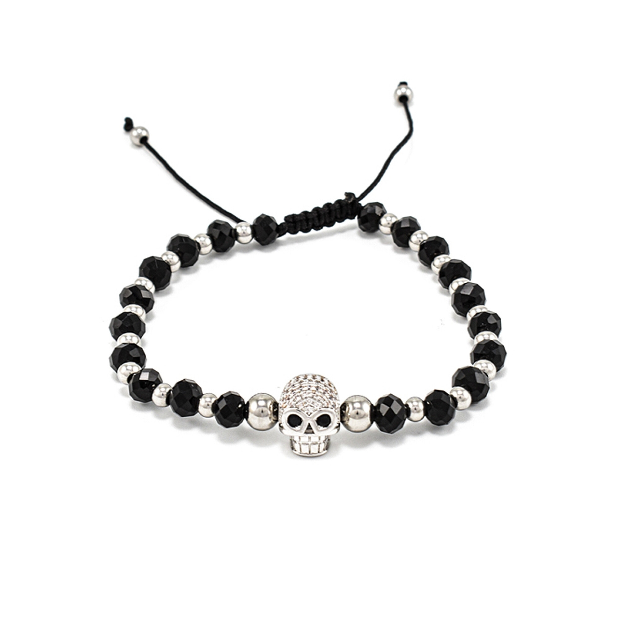 Bratara barbati din cristale negre si accesoriu craniu cu cristale zirconia