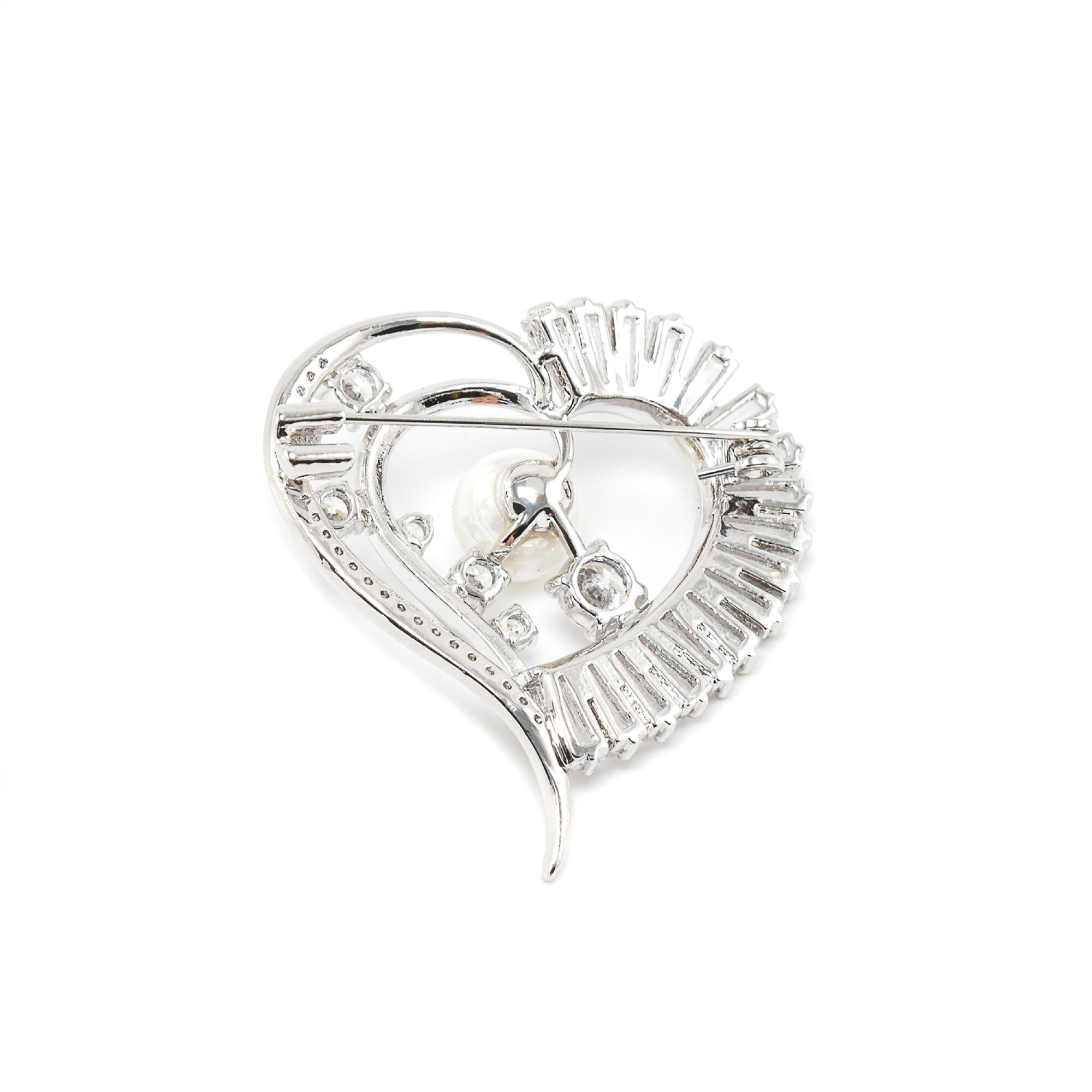 Brosa cu perla si cristale swarovski in forma de inima placata cu aur 18k 
