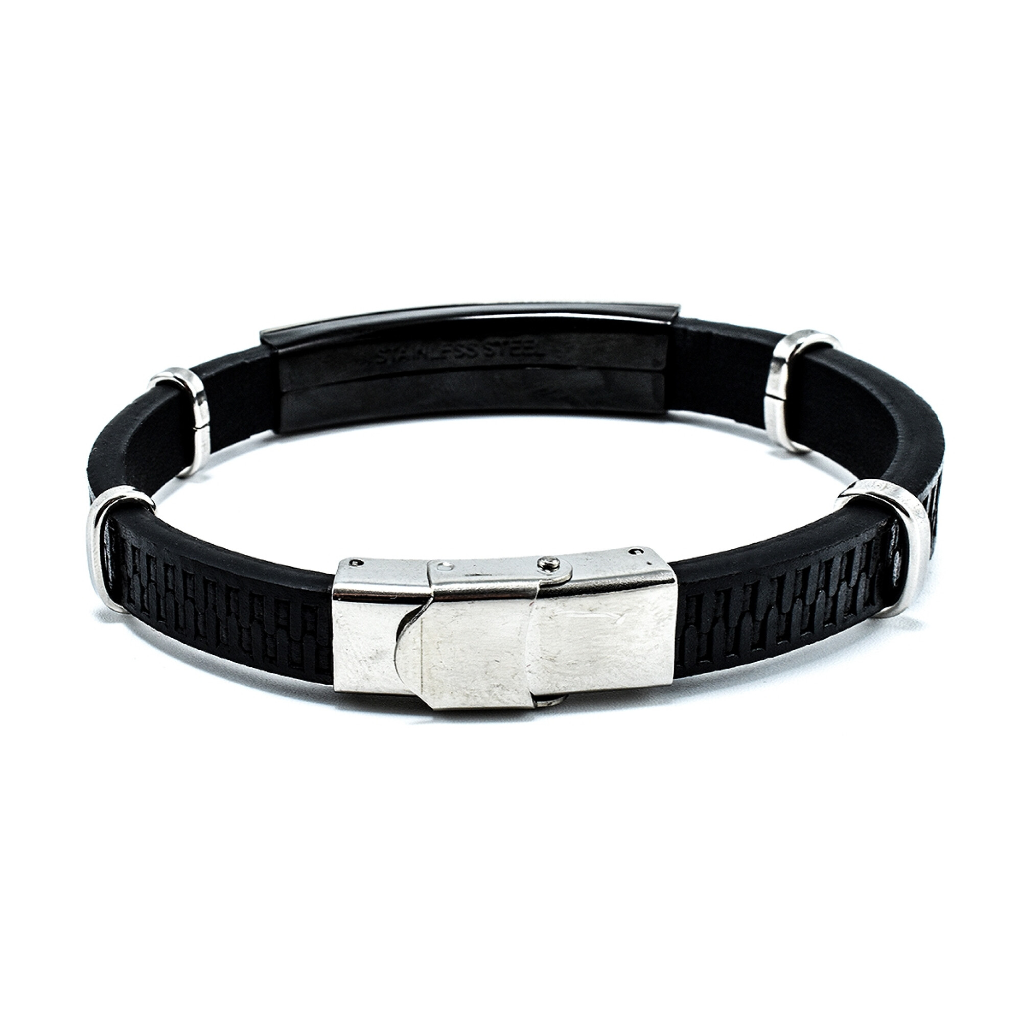 Bratara barbati din piele multistrat si accesoriu din otel inoxidabil