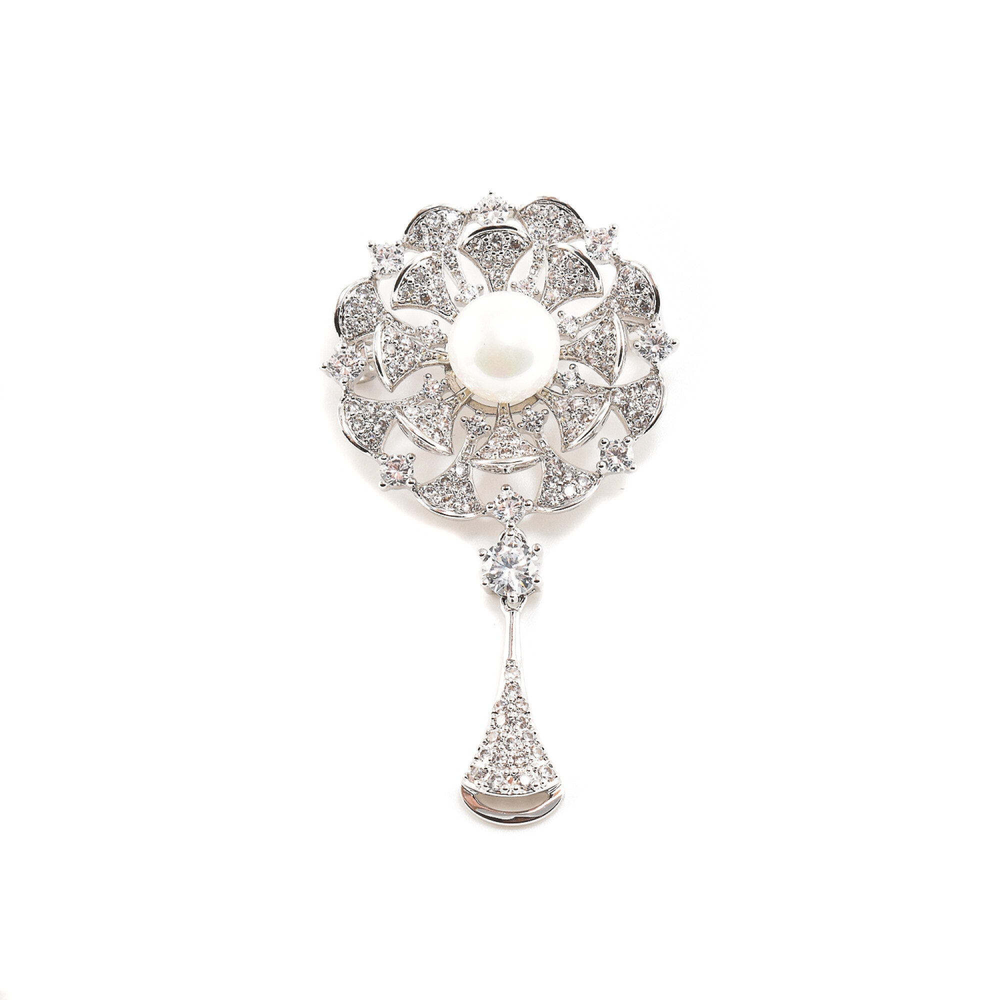 Brosa in forma de papadie cu cristale swarovski placata cu aur alb 18k