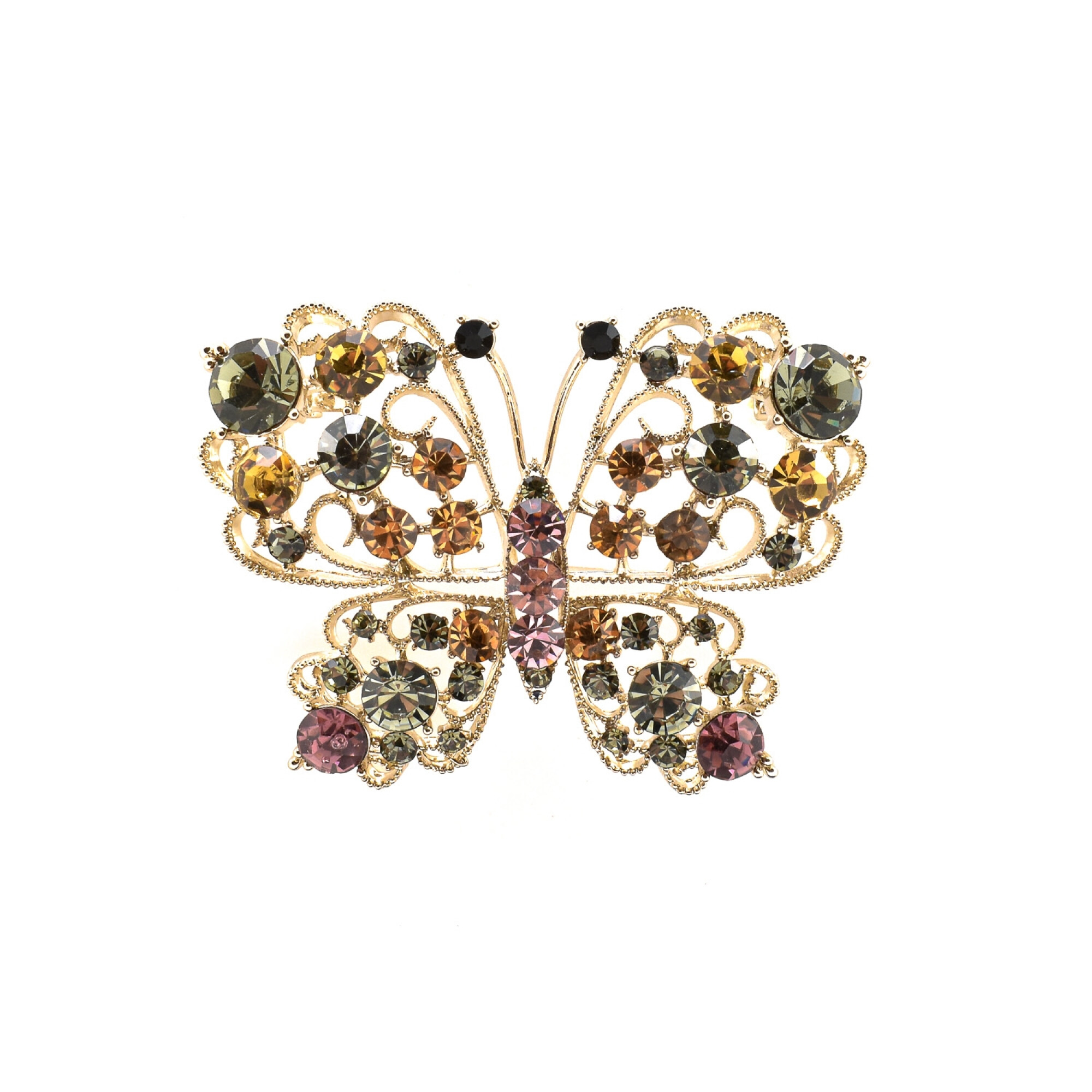 Brosa "Fluture" aurie cu cristale zirconia multicolore