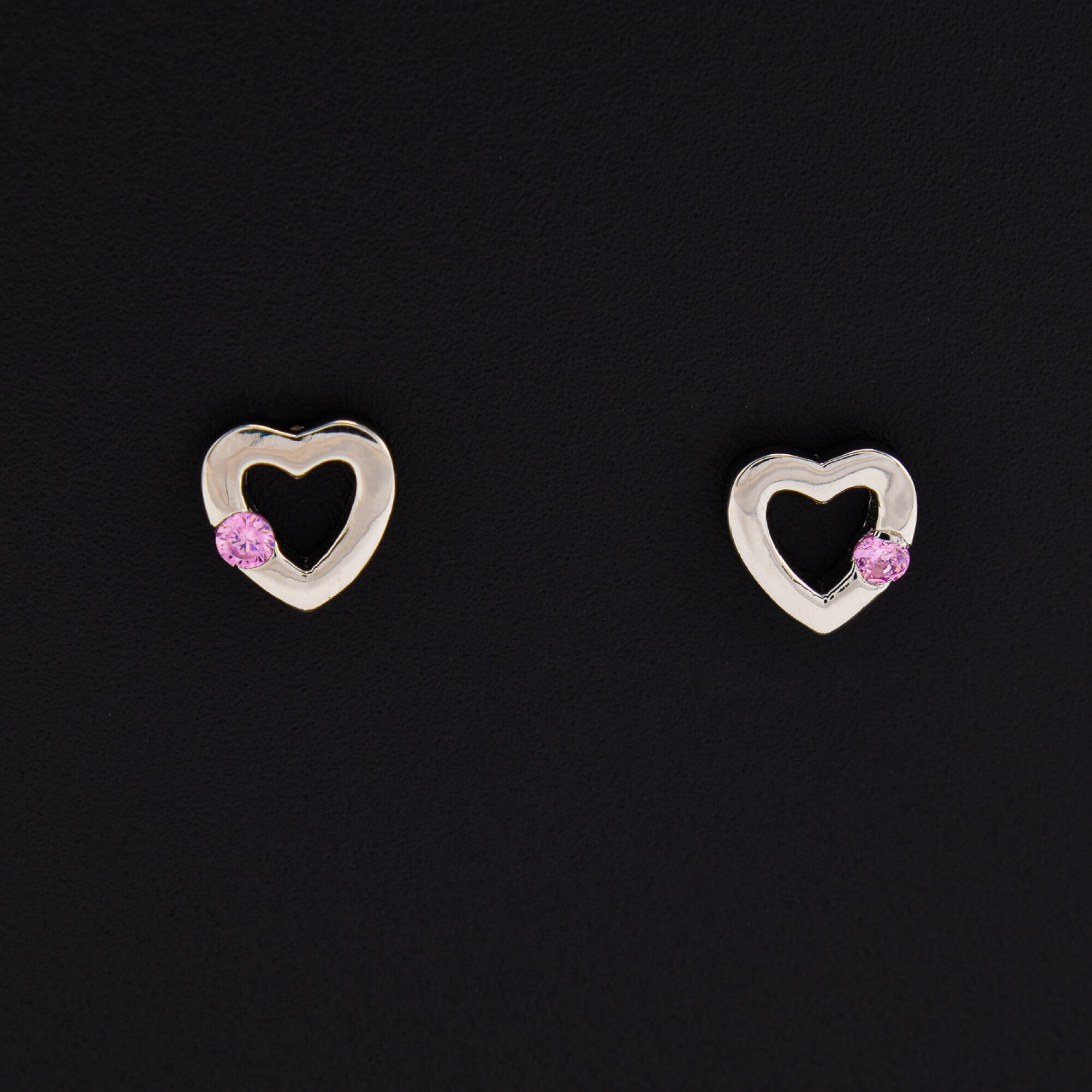 Cercei dama din argint in forma de inima cu cristale swarovski roz