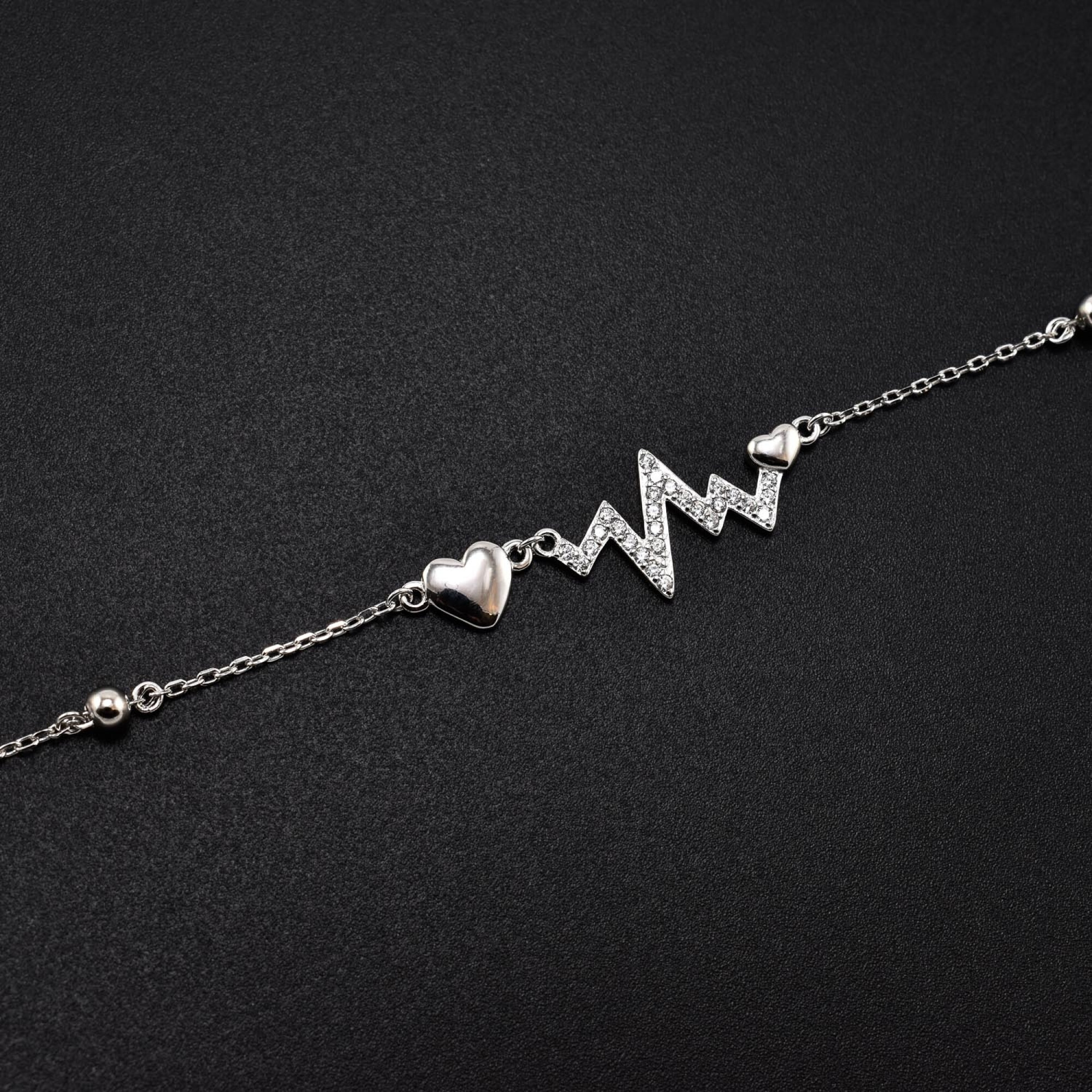 Bratara dama din argint simbol ritmul inimii acoperit cu cristale swarovski