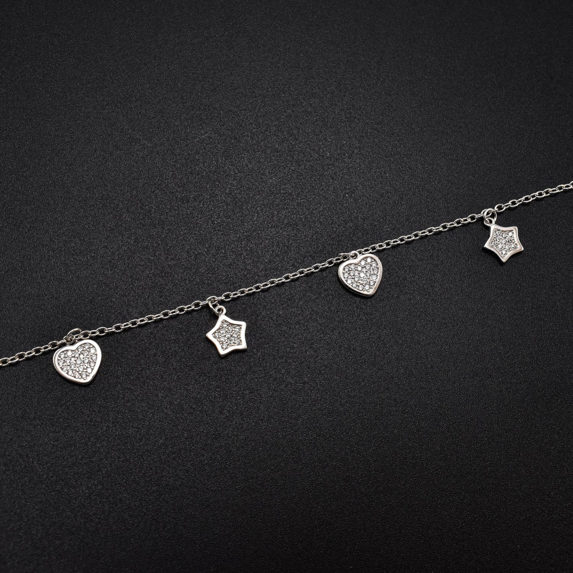 Bratara dama din argint cu accesorii in forma de stea si inima acoperite cu cristale swarovski