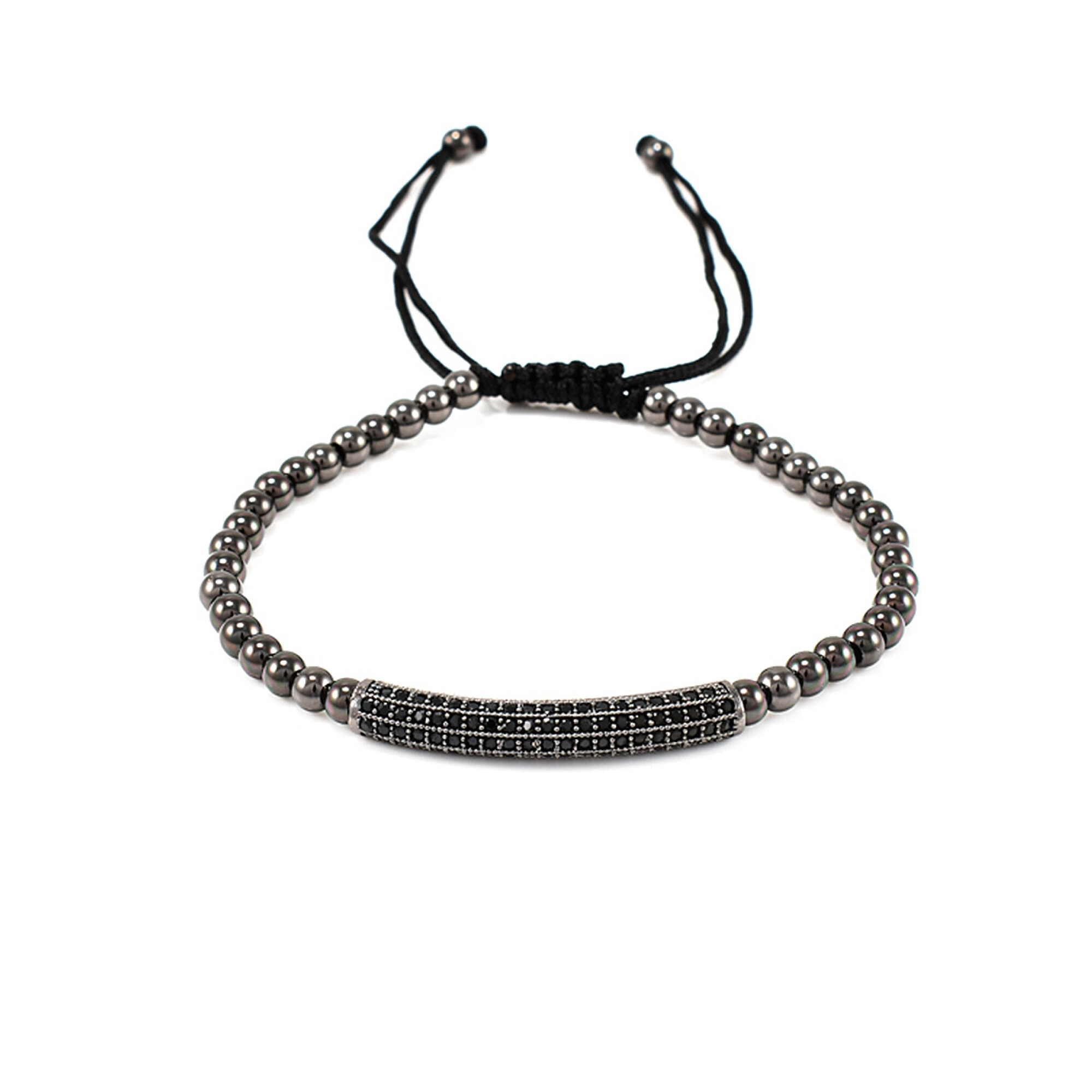 Bratara barbati Black Pave Bar Tube Charm 