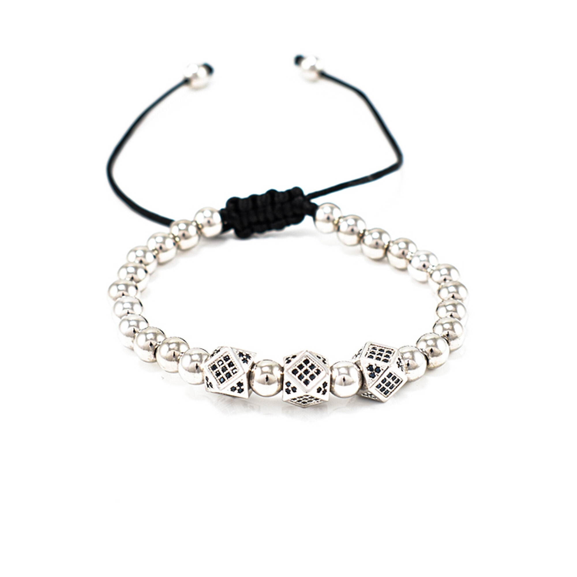 Bratara barbati cu bile argintii si accesorii cu cristale zirconia 