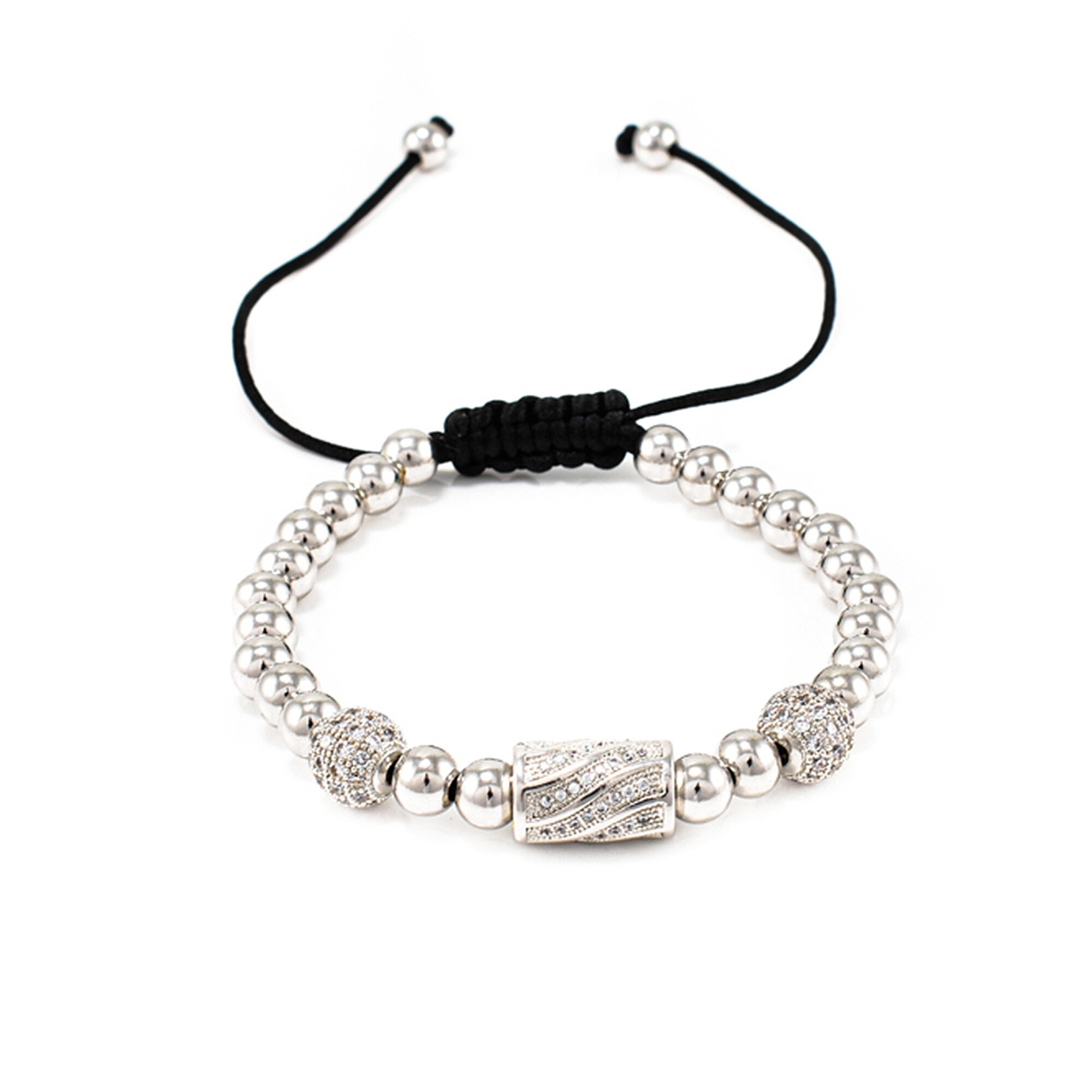 Bratara barbati argintie Shamballa Ball & Tube Cubic Zirconia