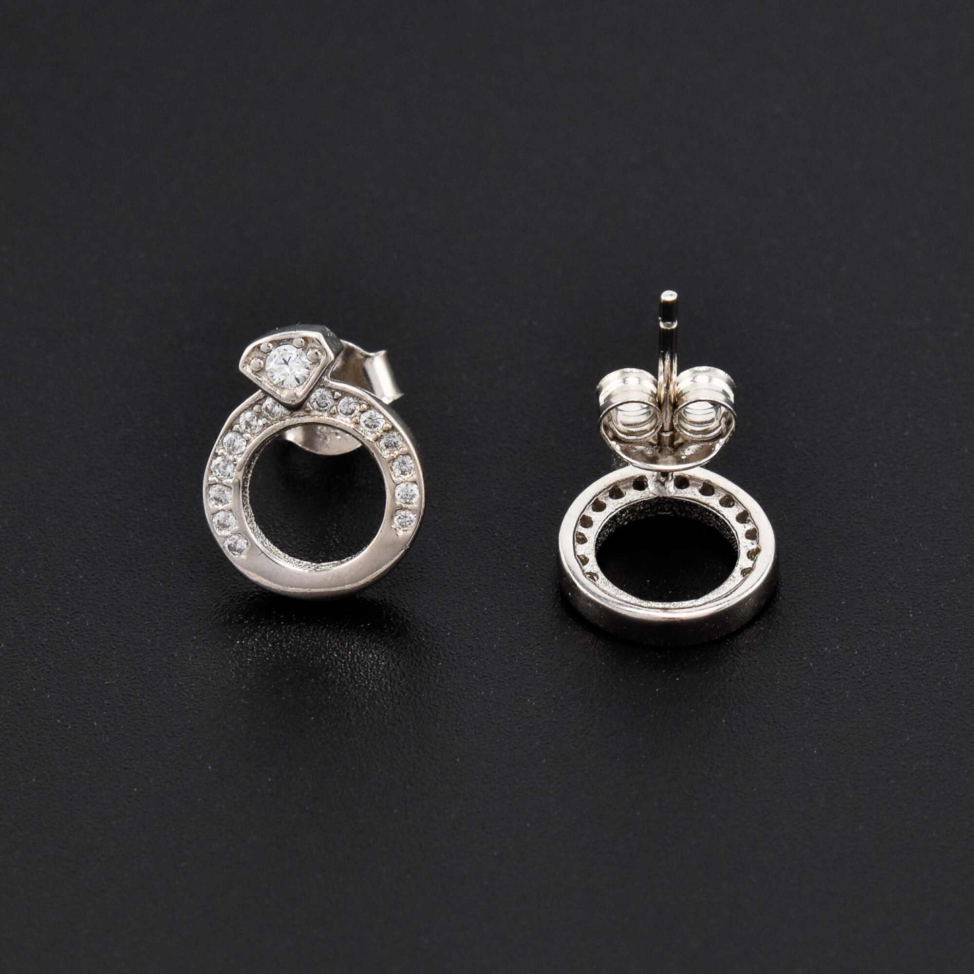 Cercei dama din argint ,,Inel cu diamant''
