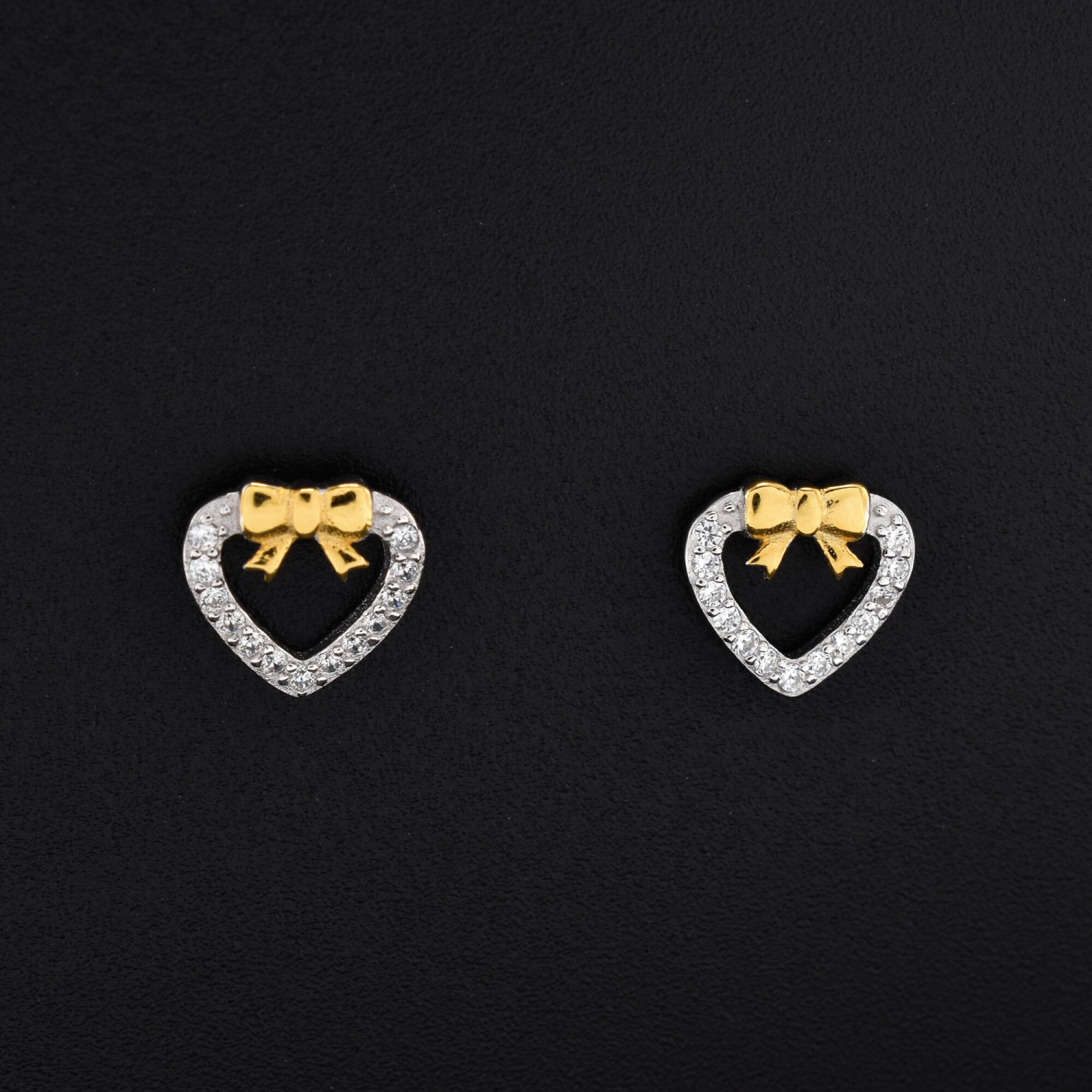 Cercei dama din argint in forma de inima cu funda placata cu aur 18K 