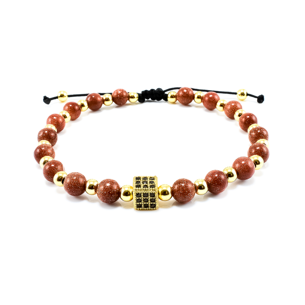 Bratara dama din piatra soarelui cu accesorii placate cu aur 18K si cristale swarovski