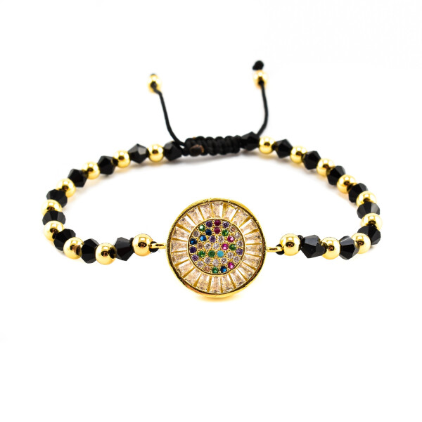 Bratara dama din onix negru cu accesorii placate cu aur 18K si cristale swarovski