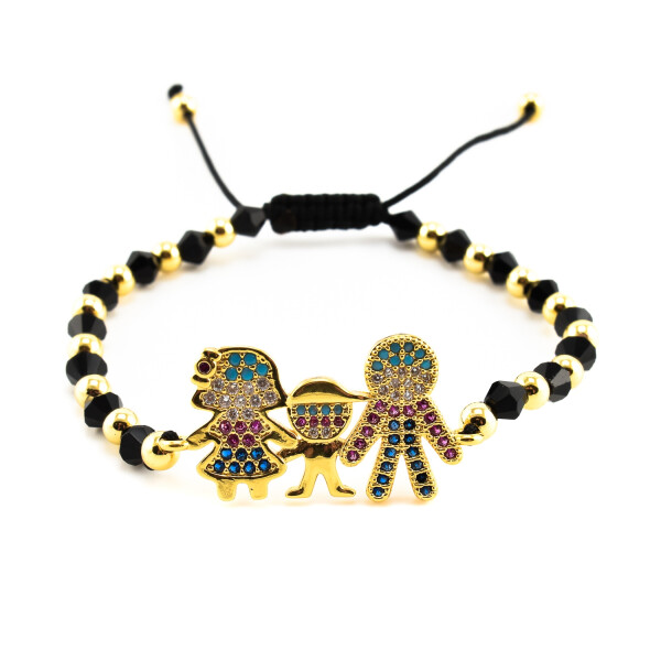 Bratara dama din onix negru cu accesorii placate cu aur 18K si cristale swarovski