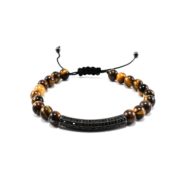 Bratara barbati din ochi de tigru si accesoriu cu cristale zirconia
