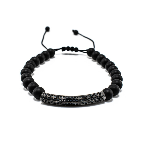 Bratara barbati din onix negru mat si accesoriu cu cristale zirconia 