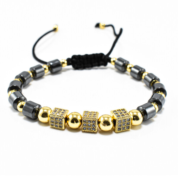 Bratara barbati din hematit și accesorii placate cu aur 18k