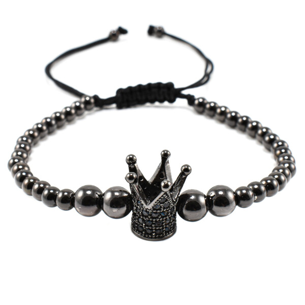 Bratara barbati cu accesoriu in forma de coroana cu cristale zirconia 