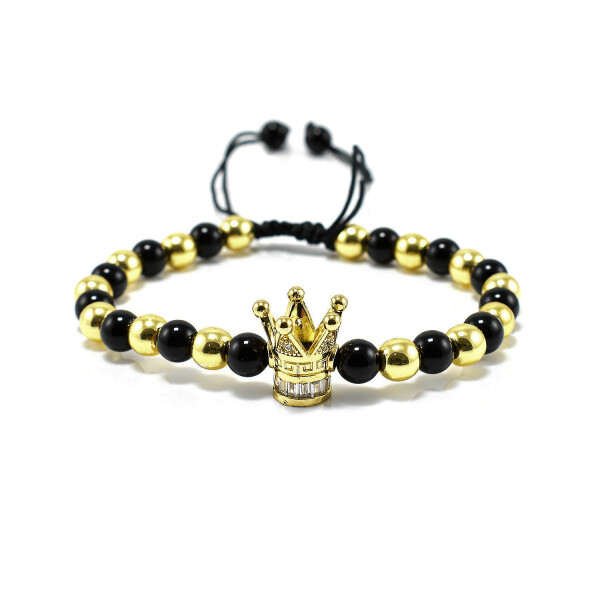 Bratara barbati din onix negru si accesoriu in forma de coroana 