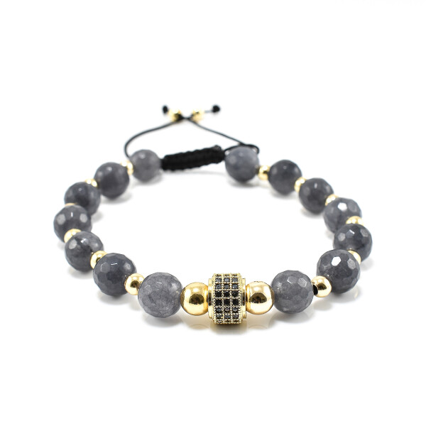 Bratara barbati din agat cu accesorii aurii si cristale zirconia 